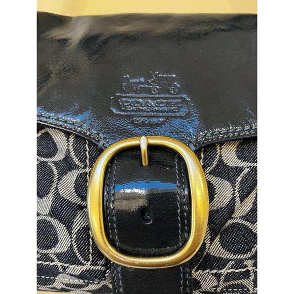 Coach Bleecker Signature Blue Denim Patent Leather Buckle Shoulder Bag 12571 - Picture 6 of 14